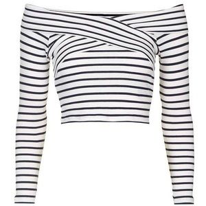Topshop Striped Off The Shoulder Crop Top